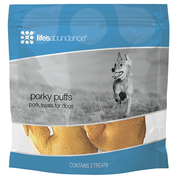 Life's Abundance Porky Puffs for dogs and 2J 2K Bordoodle Puppies.
